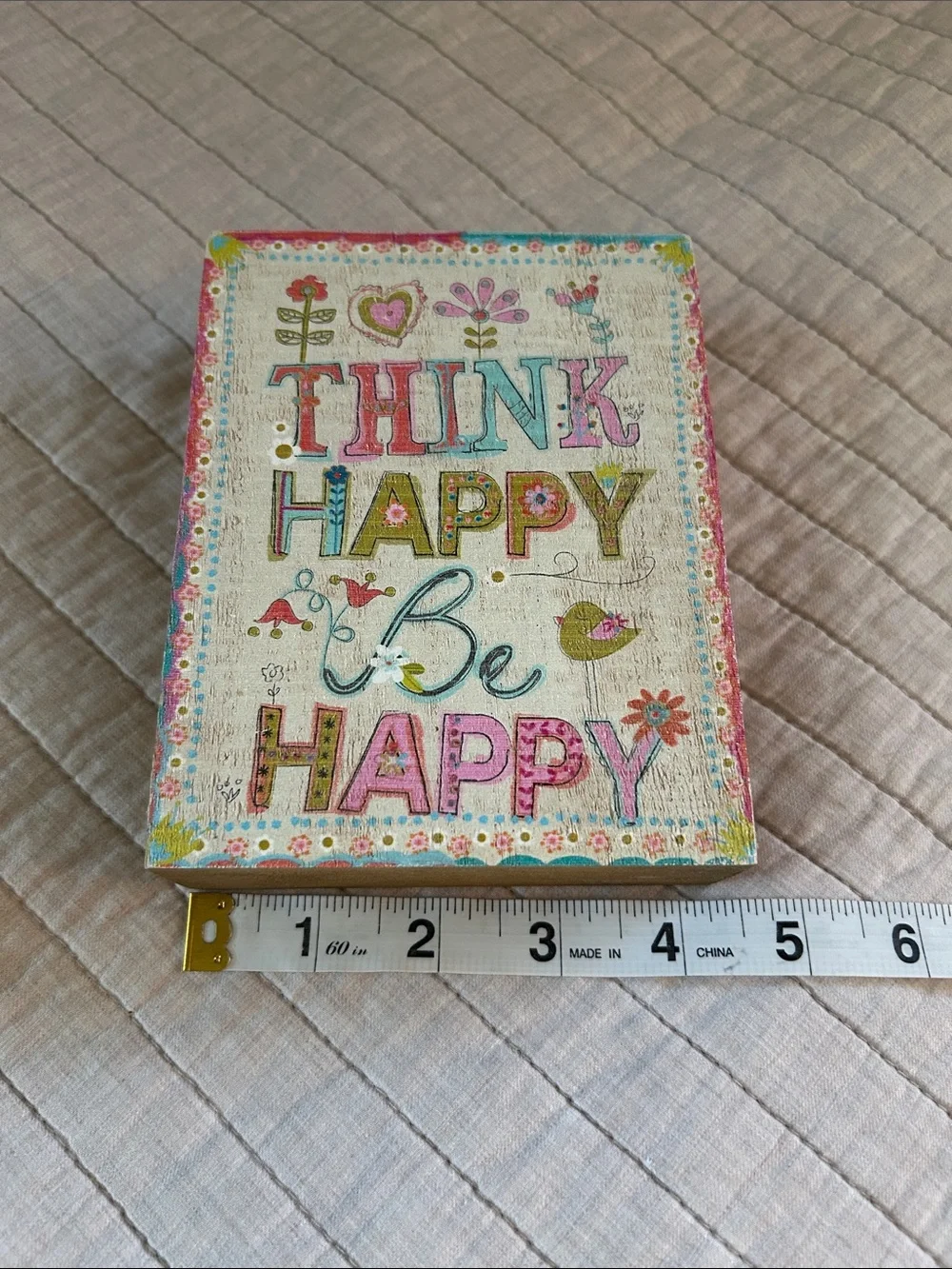 Natural life think happy be happy wall desk decor wood sign